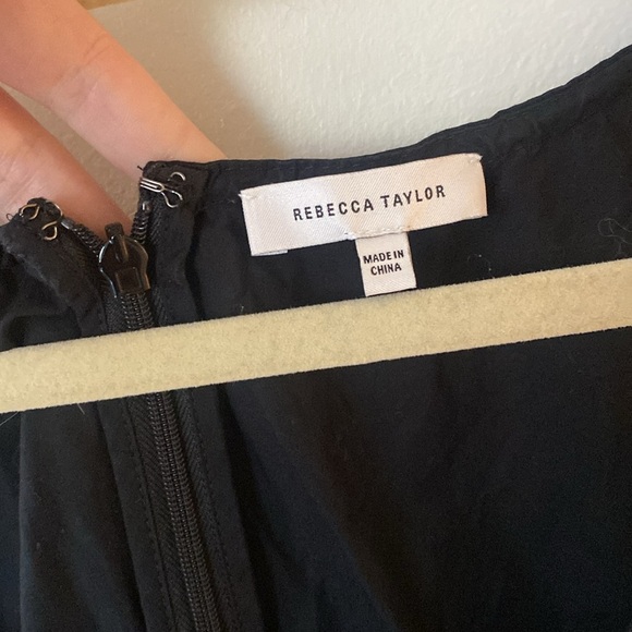 Rebecca Taylor Poplin Cotton Silk Blend Lace Tie Front Ruched Romper Black 2 - Picture 7 of 10